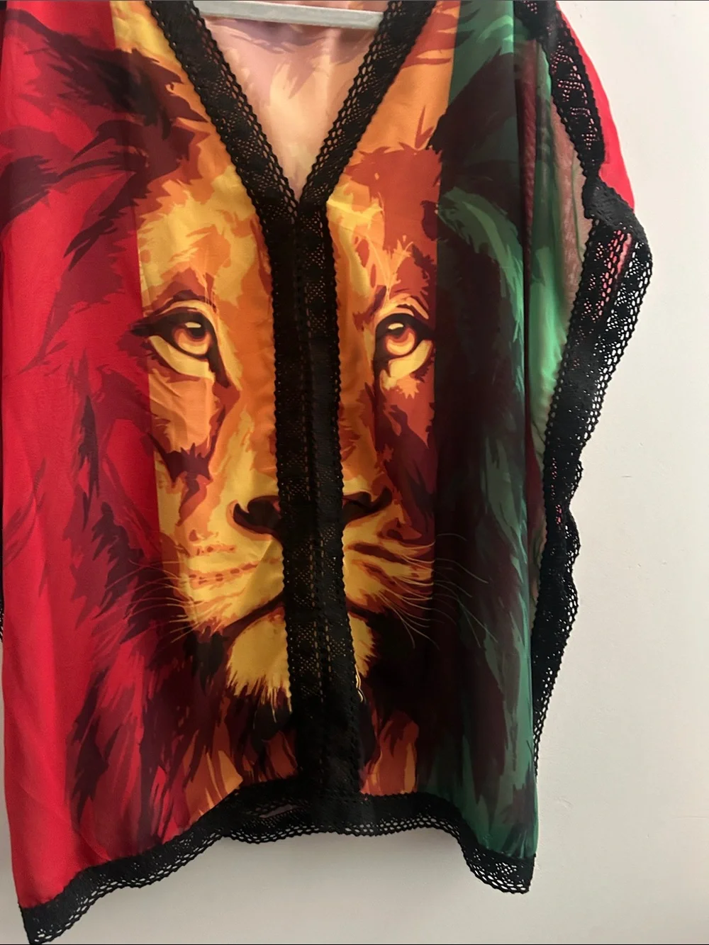 Women's Lion-Print V-Neck Swim Coverup in Red, Yellow & Green